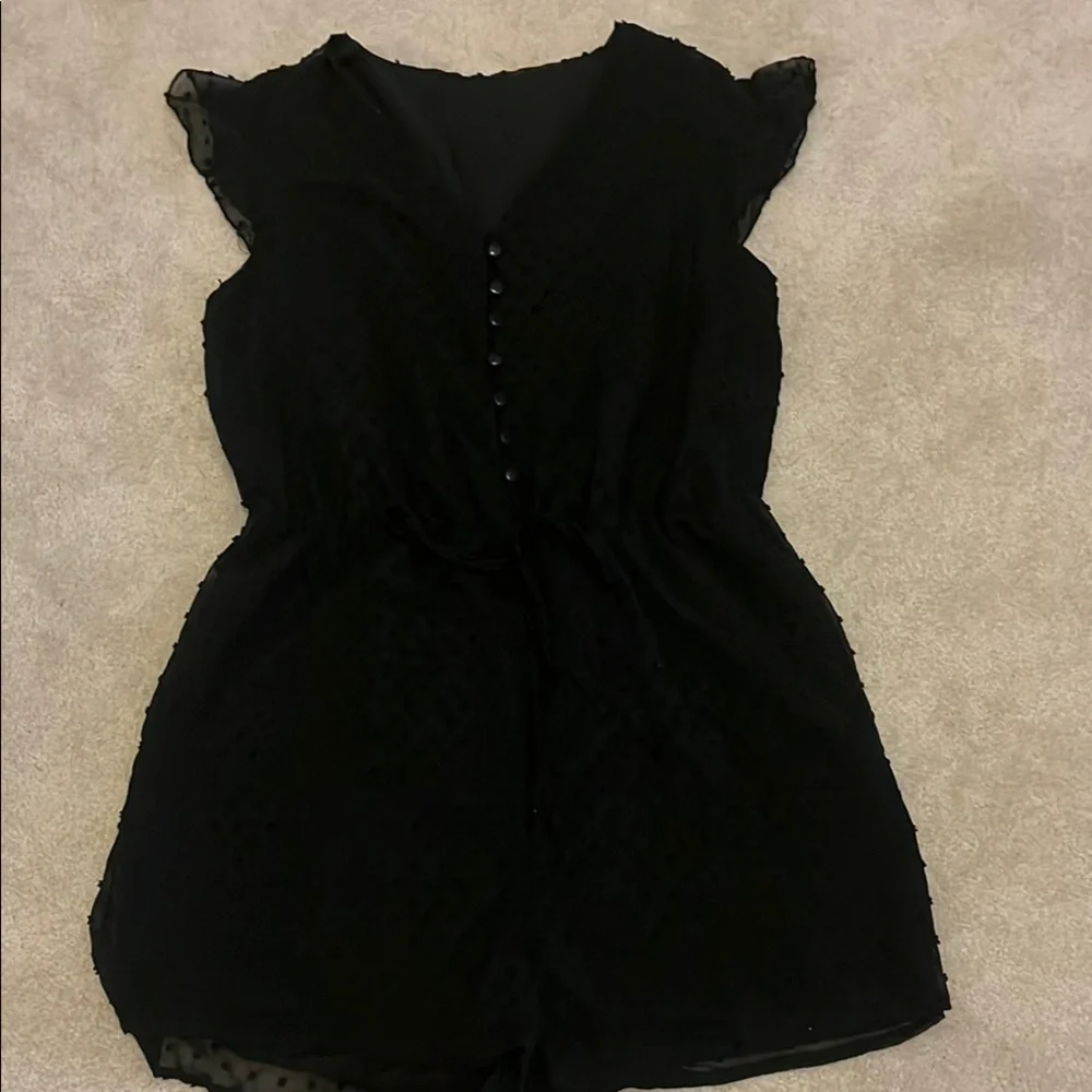 Black Button-Front Romper - Picture 1 of 5